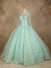Aqua Green Floral Sequin Embroidered Bridal Reception Net Ball Gown - Diadem