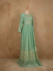 Teal Green Cotton Long Kurti Top Adorned with Sequins and Flower Design Prints without Dupatta - Diadem