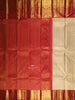 Cream Pure Kanchipuram Silk Saree with Geometric Design on the Body with Contrast Broad and Small Zari Border - Diadem