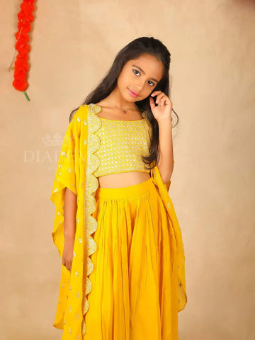 Yellow Georgette Palazzo Salwar Suit with Sequins - Diadem