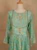 Teal Green Cotton Long Kurti Top Adorned with Sequins and Flower Design Prints without Dupatta - Diadem