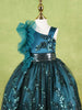 Green Net Layered Gown Adorned With Ruffles And Sequins - Diadem