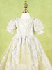 Pista Green Net Gown Adorned With Floral Designs and Puff Sleeves - Diadem