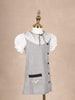 Grey Cotton Frock Adorned with Black Buttons and Peter Pan Collar for Girls - Diadem
