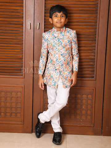 Ivory Multicolor Floral Printed Sherwani and Pant Set - Diadem