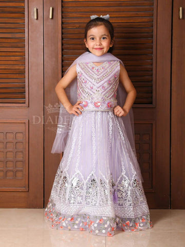 Lavender Floral Embroidered Lehenga - Diadem