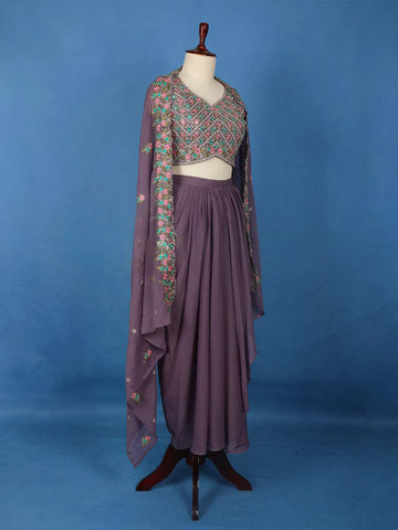 Lavender Floral Embroidery Lehenga - Diadem