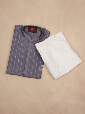 Lavender Kurta Set With Stripes Embroidery Designs, With Pant - Diadem