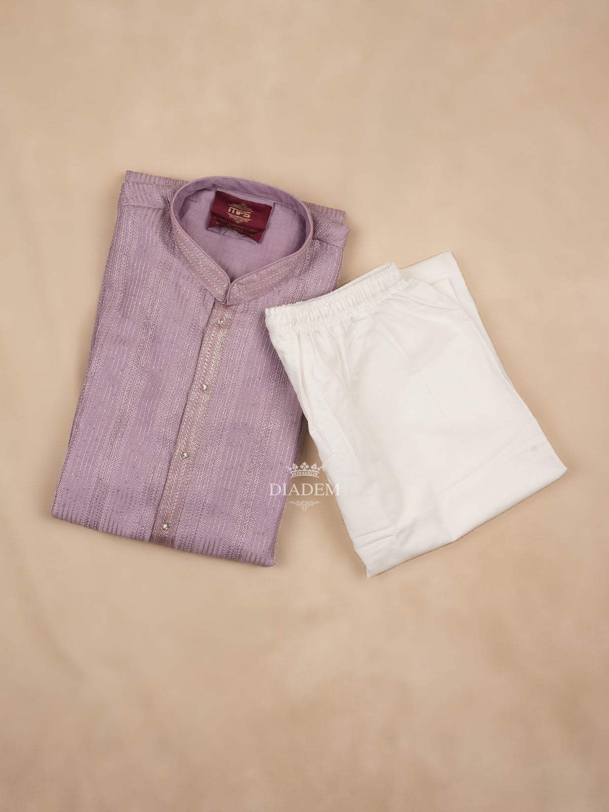 Lavender Kurta Set With Stripes and Sequin Embroidery, With Pant - Diadem
