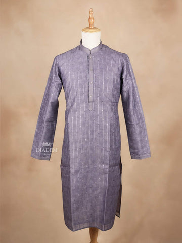 Lavender Kurta Set With Stripes Embroidery Designs, With Pant - Diadem