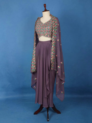 Lavender Floral Embroidery Lehenga - Diadem