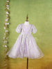 Lavender Net Gown Adorned With Floral Designs and Puff Sleeves - Diadem