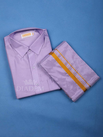 Lavender Plain Semi Silk Full-Sleeve Shirt with Matching Dhoti Set - Diadem