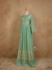 Teal Green Cotton Long Kurti Top Adorned with Sequins and Flower Design Prints without Dupatta - Diadem