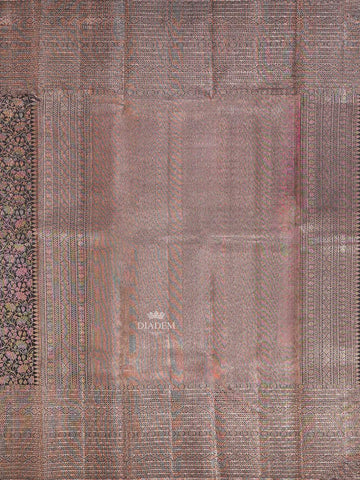 Dark grey Pure Kanchipuram Silk Saree with Floral Design on the Body and with Matching Border - Diadem
