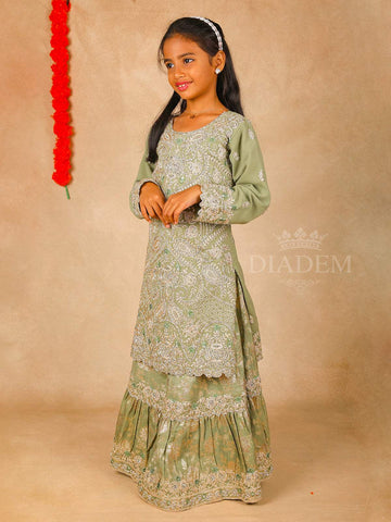 Mint Green Paisley Embroidered Lehenga - Diadem
