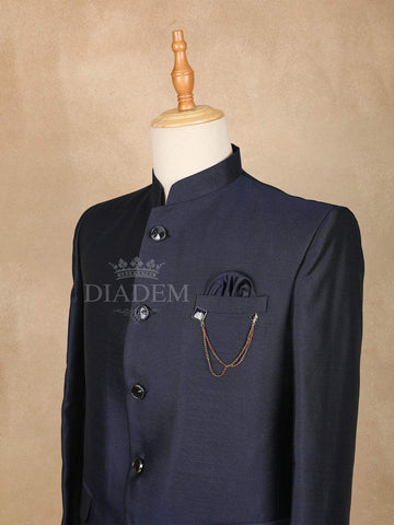 Dark Navy Blue Solid Jodhpuri Men's Suit - Diadem