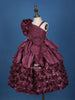 Dark Mauve 3D Floral Designed Organza Party Wear Gown for Girls - Diadem