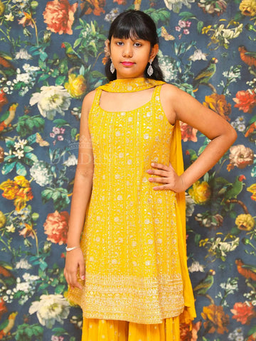 Yellow Embroidered Palazzo Salwar Suit Online - Diadem
