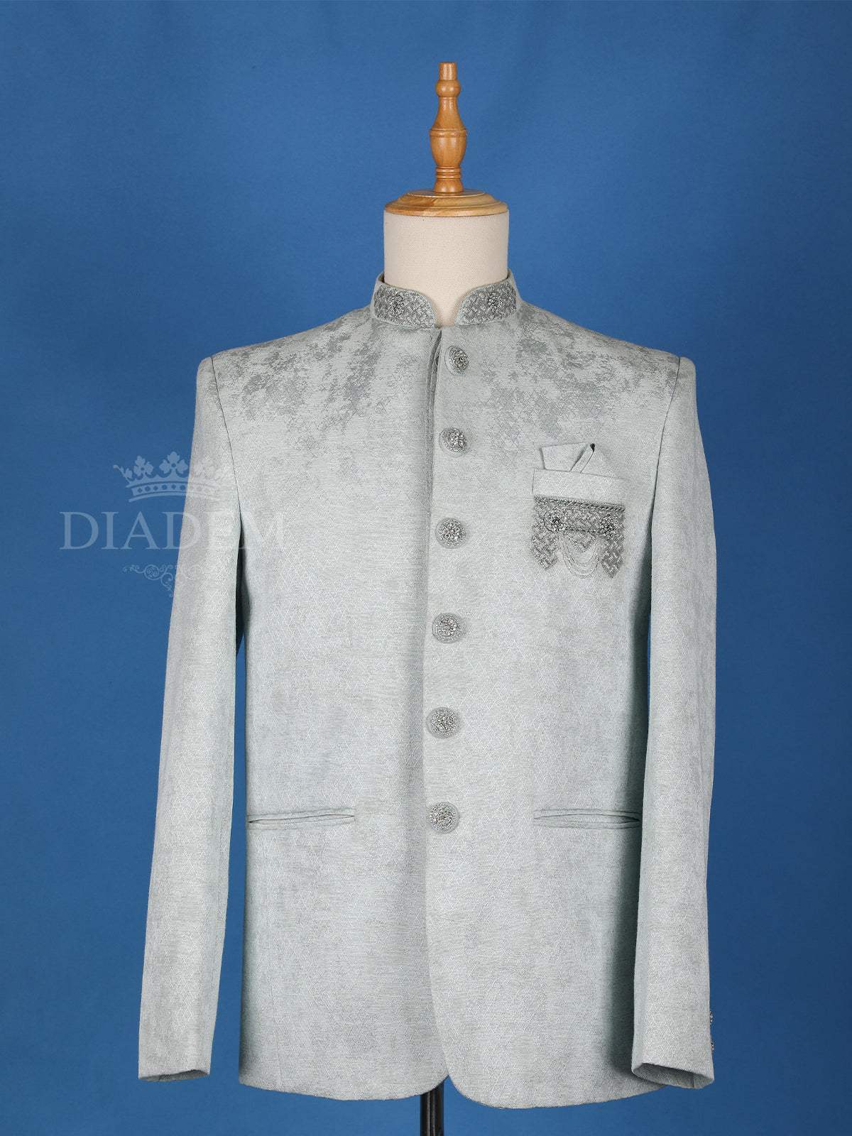 Pale Teal Blue Self Designed Jodhpuri Men's Suit - Diadem