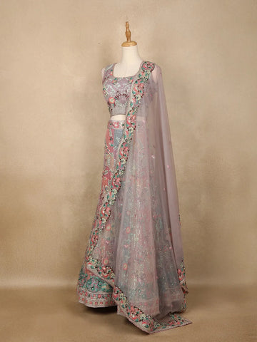 pale Lavender Floral Embroidered Net Lehenga for Bridesmaids - Diadem