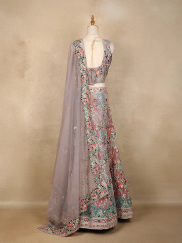 pale Lavender Floral Embroidered Net Lehenga for Bridesmaids - Diadem
