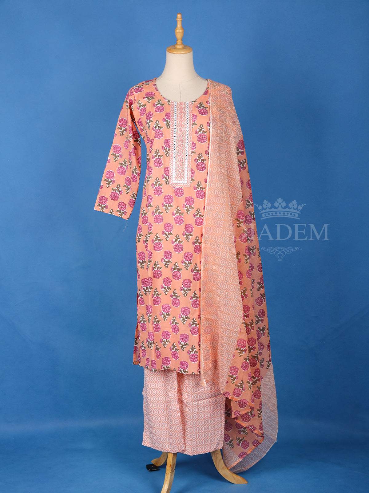 Peach Cotton Floral Printed Salwar Suit - Diadem