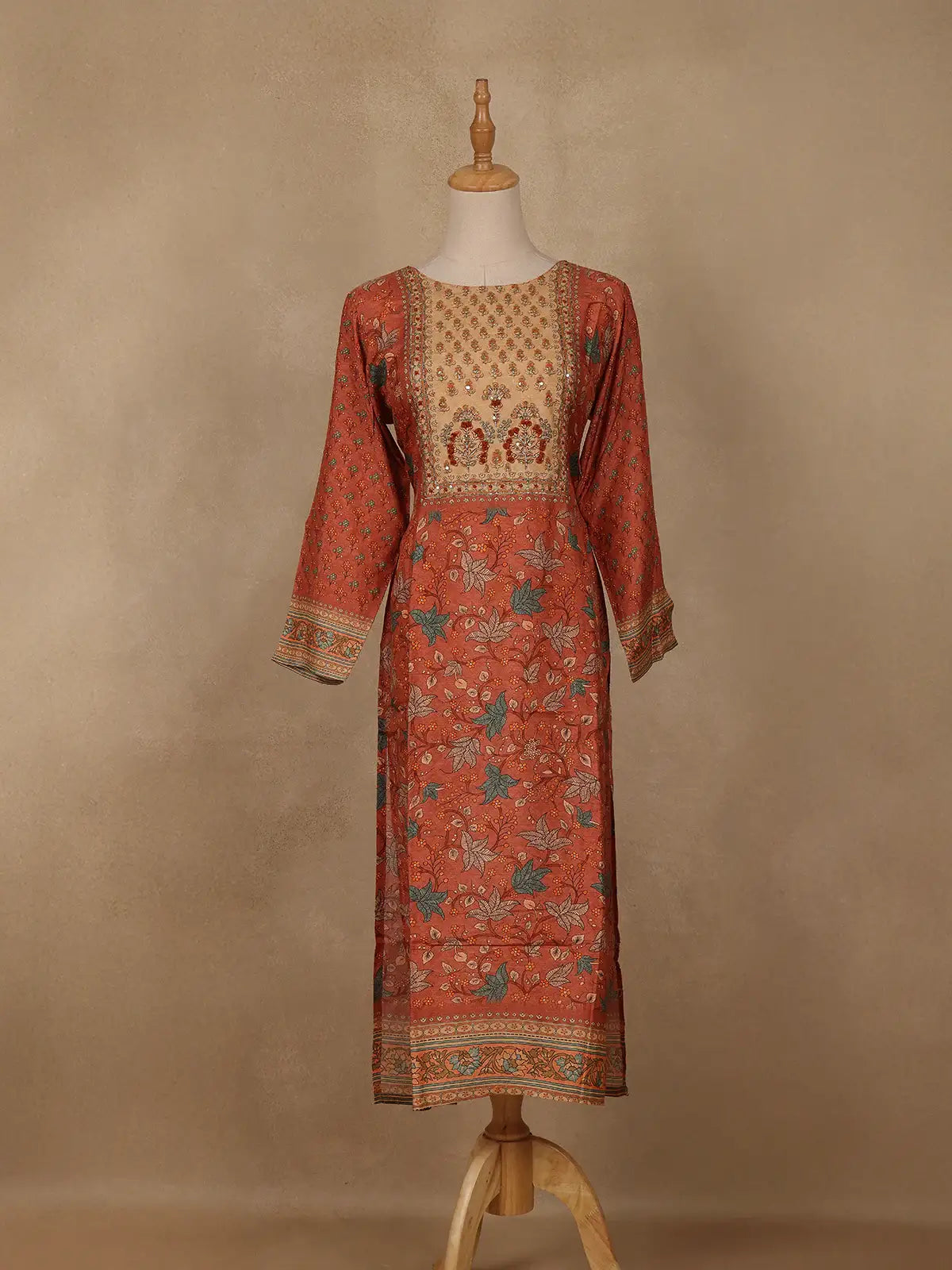 peach Floral Printed Rayon Kurti - Diadem