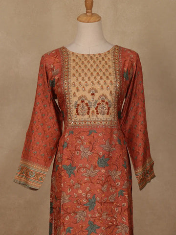 peach Floral Printed Rayon Kurti - Diadem