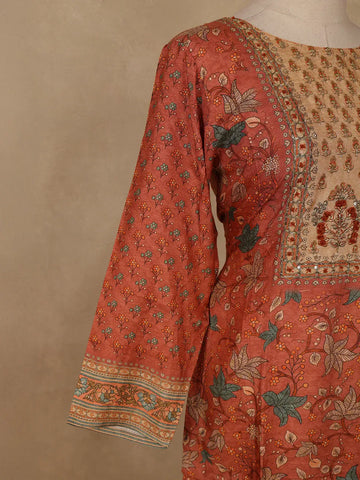 peach Floral Printed Rayon Kurti - Diadem