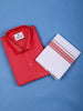 Dark Pink Plain Cotton Full-Sleeve Shirt with Matching Border White Dhoti Set - Diadem
