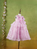 Pink Net Gown Adorned With Sequins, Big Bow and Butterflies - Diadem
