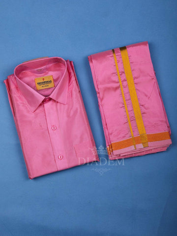 Pink Plain Silk Shirt with Dhoti - Diadem