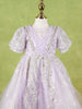 Lavender Net Gown Adorned With Floral Designs and Puff Sleeves - Diadem