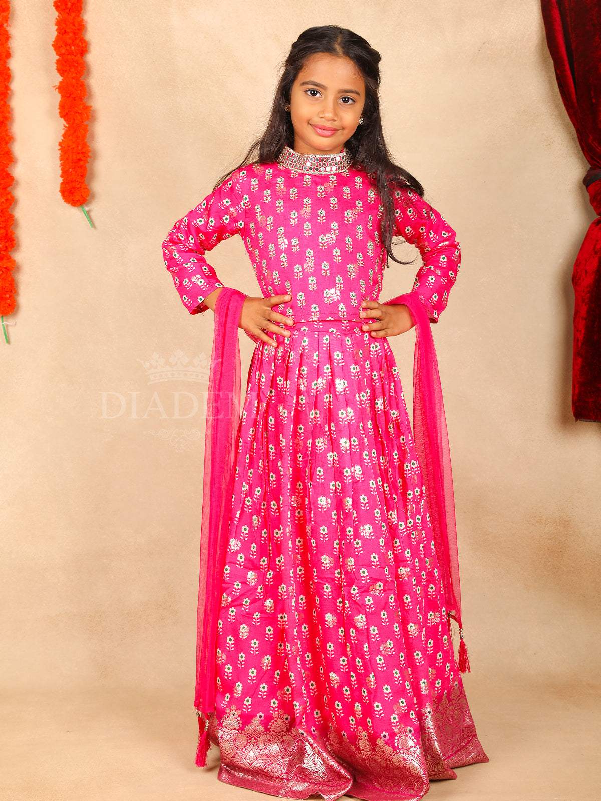 Queen Pink Floral Printed Lehenga - Diadem