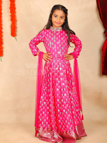Queen Pink Floral Printed Lehenga - Diadem