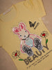 Yellow Cotton Half Sleeve T-Shirt with Rabbit and Sequins Designs for Girls - Diadem