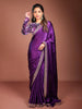 Dark Purple Satin Saree with Designer Border - Diadem