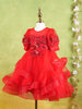 Bright Red Net Layered Gown Adorned With 3D Flowers And Sequins - Diadem