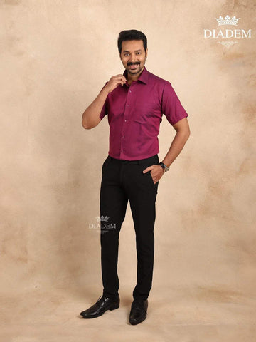 Solid Burgundy Cotton Half Sleeve Shirt - Diadem