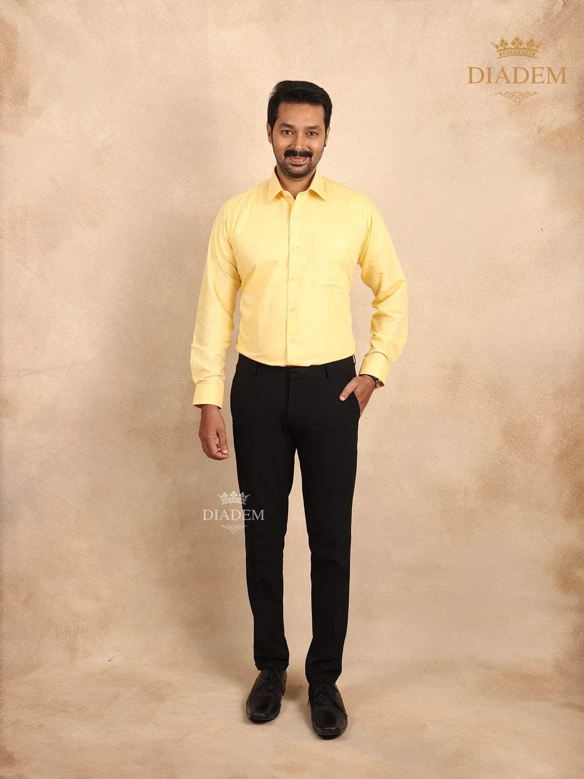 Solid Yellow Full Sleeves Cotton Shirt - Diadem