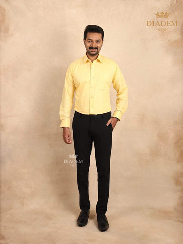 Solid Yellow Full Sleeves Cotton Shirt - Diadem