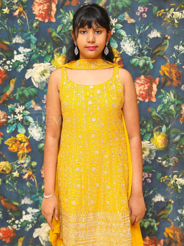 Yellow Embroidered Palazzo Salwar Suit Online - Diadem