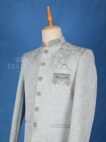 Pale Teal Blue Self Designed Jodhpuri Men's Suit - Diadem