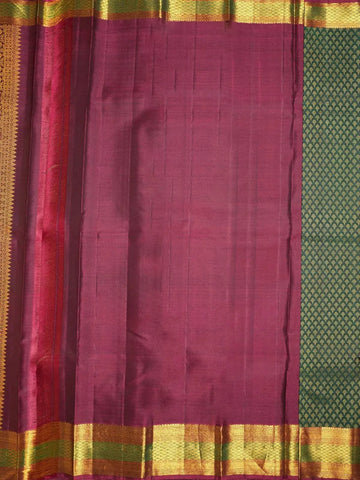 Dark Green Pure Kanchipuram Silk Saree With Peacock and Floral Motifs On the Body with Broad and Small Border - Diadem