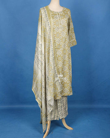 Light Green Floral Print Design Salwar Suit - Diadem