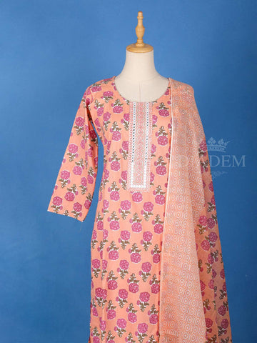 Peach Cotton Floral Printed Salwar Suit - Diadem