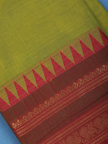 Leaf Green Cotton Saree with Maroon & Zari Border - Diadem
