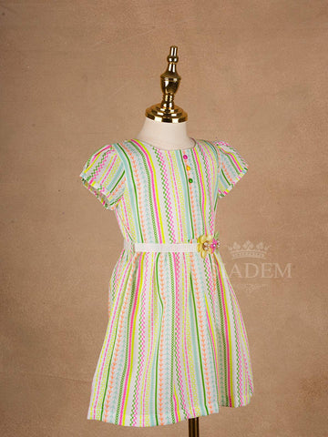 White Cotton Frock Adorned with Colorful Geometric Patterns for Girls - Diadem