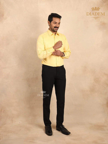 Solid Yellow Full Sleeves Cotton Shirt - Diadem